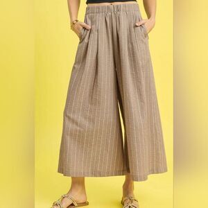 Umgee Pinstripe Crop Palazzo Pants Striped Wide-Leg Pants Sz SM MD LG
